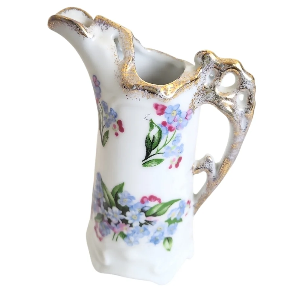 Vintage Royal Crown Hand Painted Gold Trim Floral Creamer 5 1/8